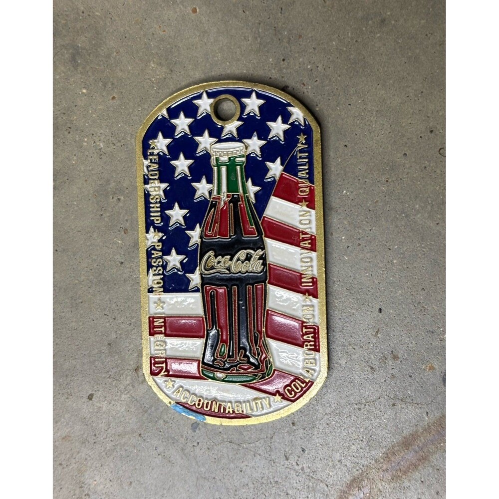 2005 Coca Cola 6th Anniversary Veterans Day Challenge Coin Dog Tag Stars Stripes